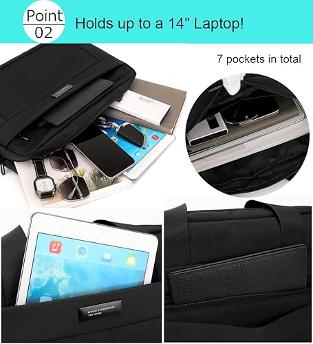 Miniatura 3 de zhongningyifeng Maletín para laptop de 14 pulgadas para hombres y mujeres, impermeable, de nailon, ligero, para el hombro, para negocios, oficina,