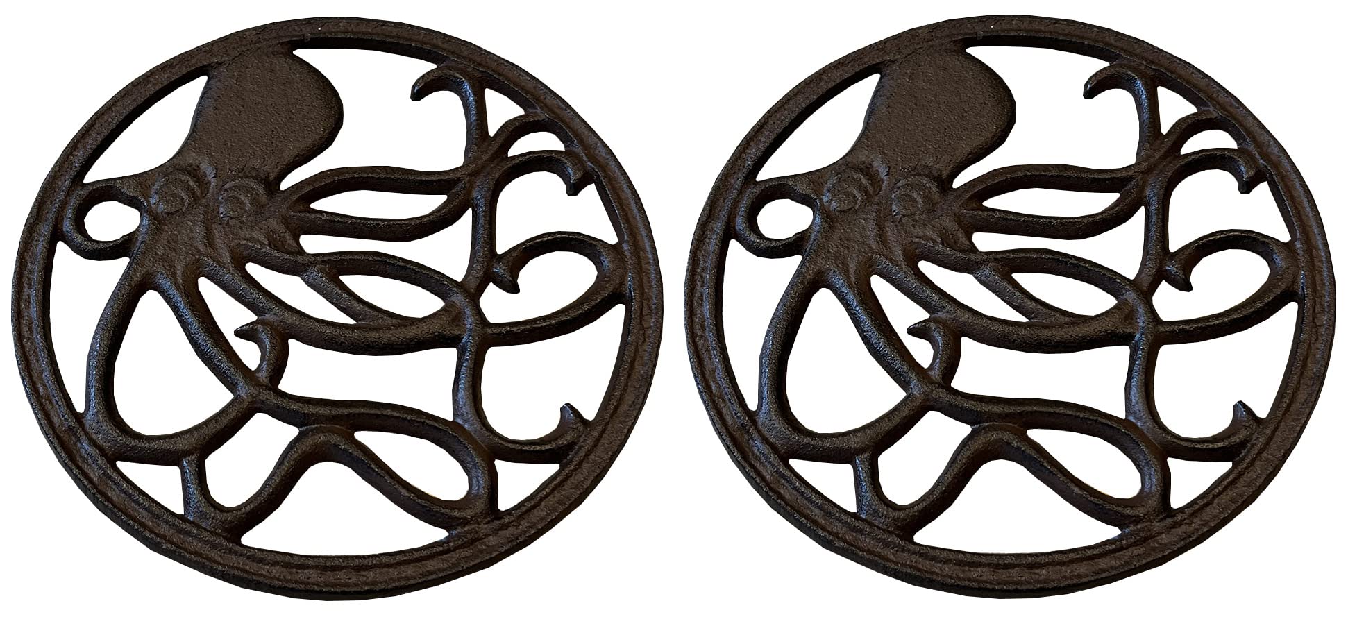 Selections Brown Cast Iron Round Octopus Themed Table Trivet Hot Pot Pan Holder - Pack Of 2