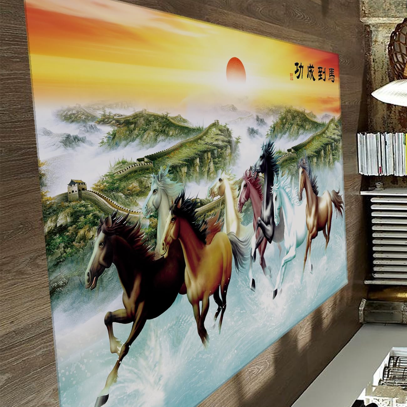 Tapis de terrain esthétique orientale Running Horses moquette fine tissée