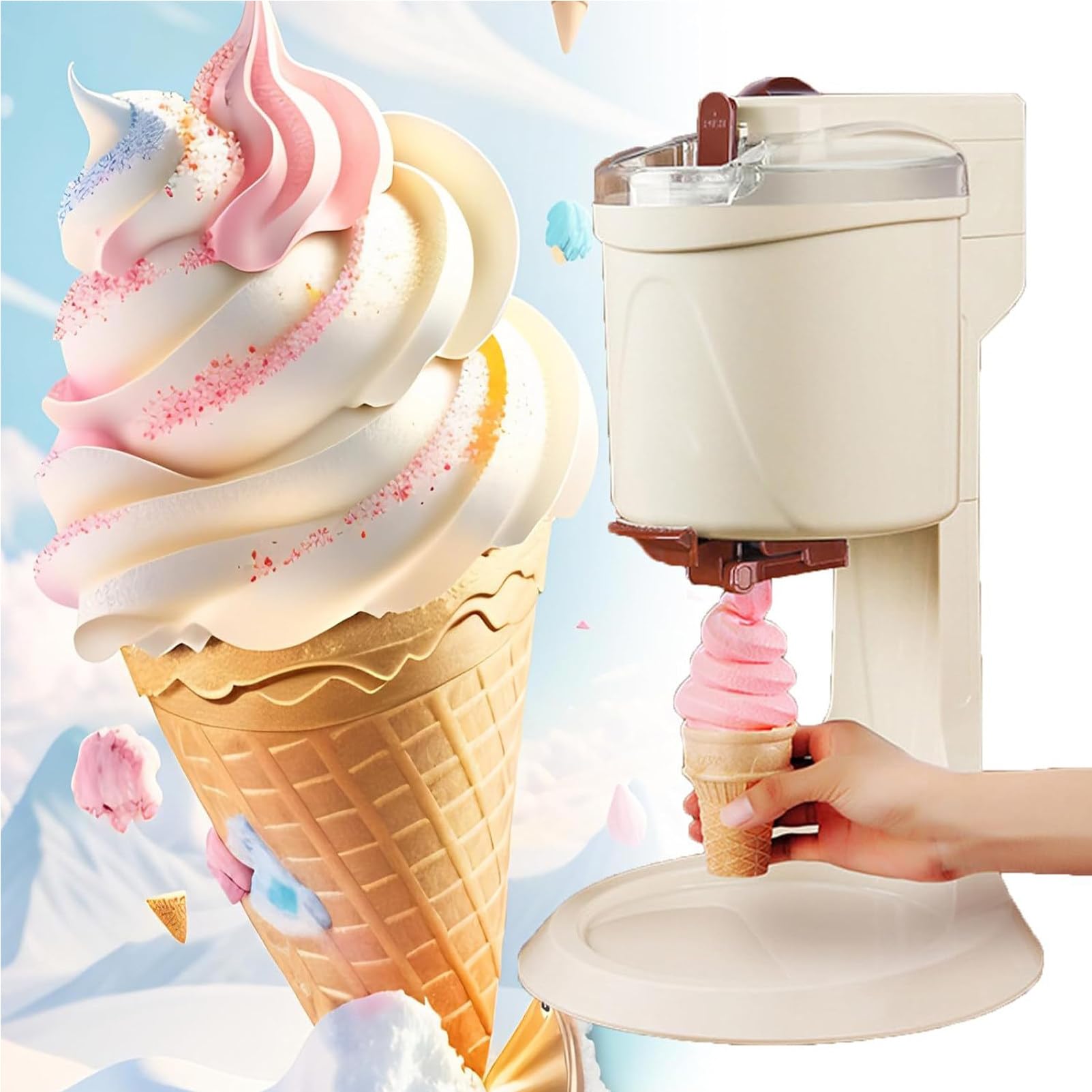 RayGenius Soft Serve Ice Cream Machine, Hogar DIY Cocina AutomáTica Mini Fruta Soft Serve Ice Cream Machine,Yogurt Makers， Saludable, Simple OperacióN De Un Solo Empuje.