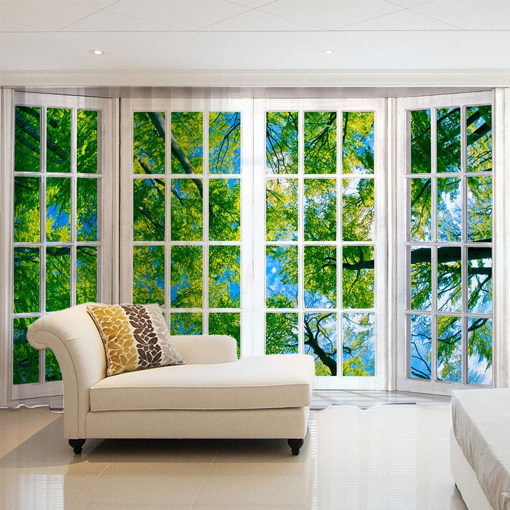 Rideau semi-transparent à oeillets voilage arbre vert pour fenêtre salon et chambre