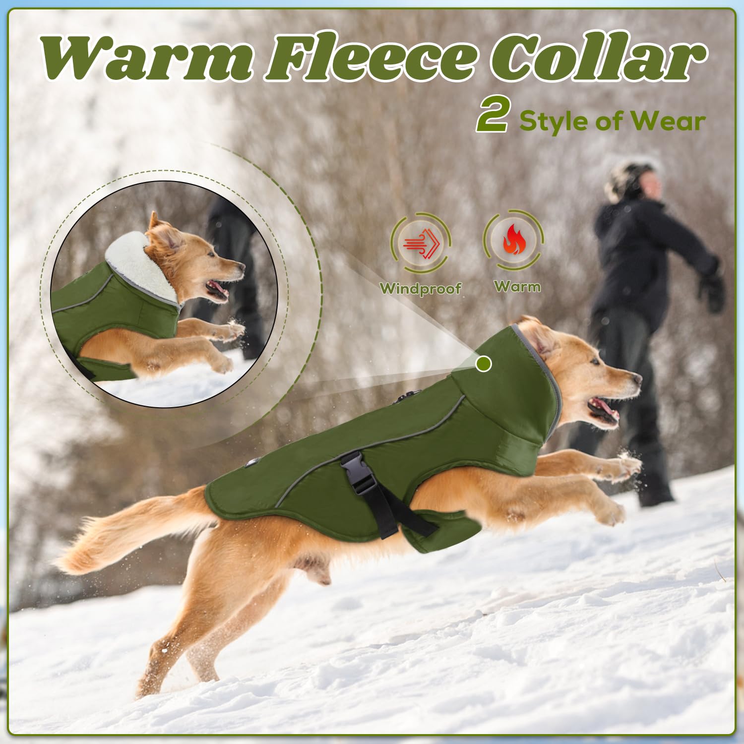 EMUST Cappotti Invernali per Cani, Fodera in Pile, Taglia M e XL, Vestiti Caldi per Cani di Taglia Piccola e Grande, Verde