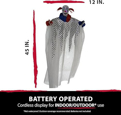 Miniatura 25 de Haunted Hill Farm Payaso parlante aterrador de tamaño real con luces y sonidos activados por el tacto, funciona con pilas, decoración