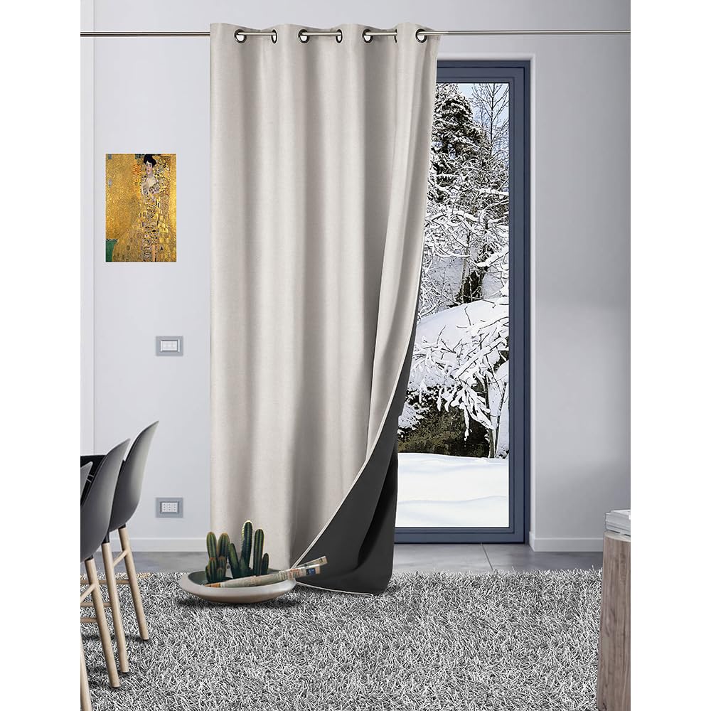 LNT France - 1 Rideau Occultant Thermique Isolant - Anti Froid - Anti Chaud - GALEO - 140 x 260 cm - Œillets (Naturel), A-GAL0000