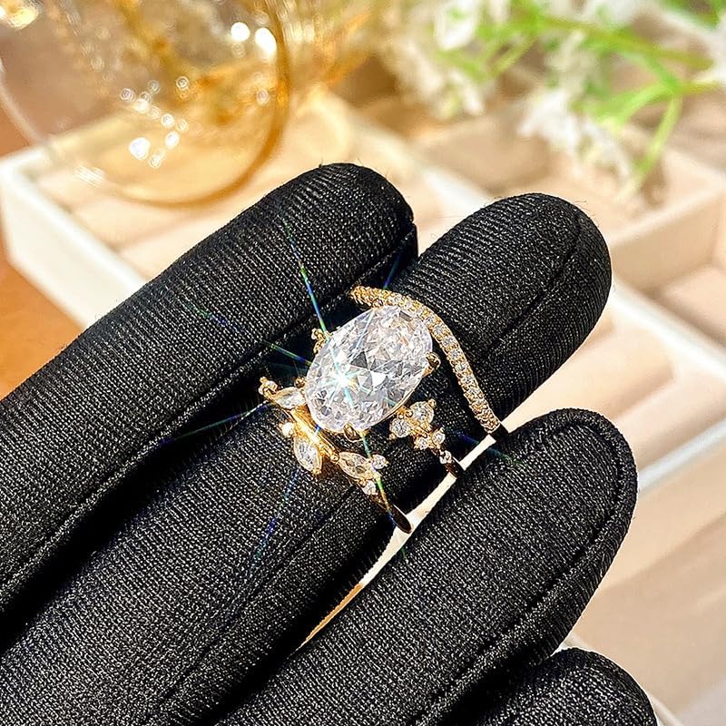 RKKOJJO 925 Sterling Silver Bridal Rings Sets AAA Cubic Zirconia CZ Full Diamond Engagements Rings Wedding 3 Pcs Promise Anniversary White Gold Rings for Women Size 9 - Image 6