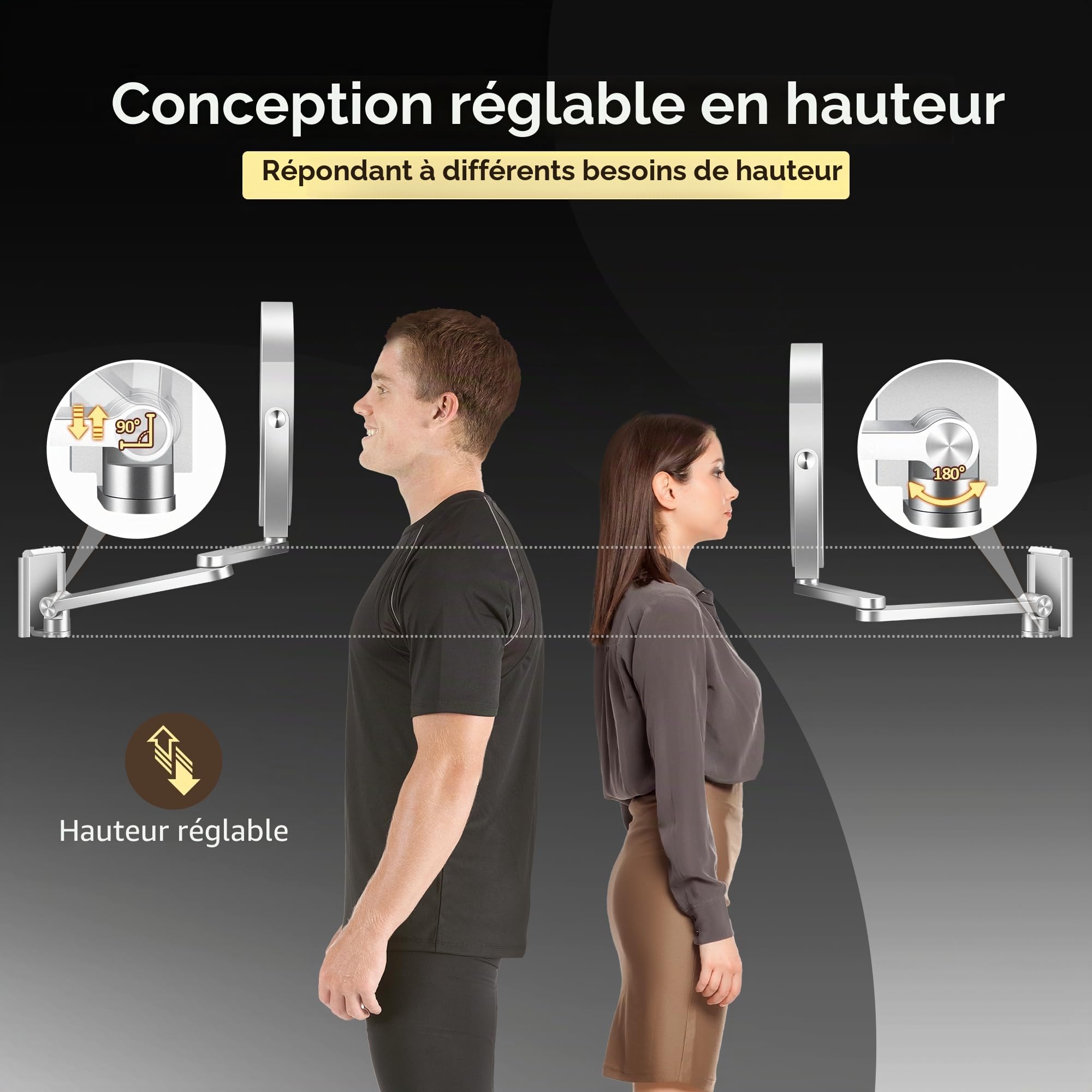 MOMOKUBA Miroir grossissant avec lumière 20X/1X, Miroir de Maquillage éclairé avec grossissement, Miroirs de Maquillage Debout Double Face, Rechargeable 3 Couleurs avec Gradation