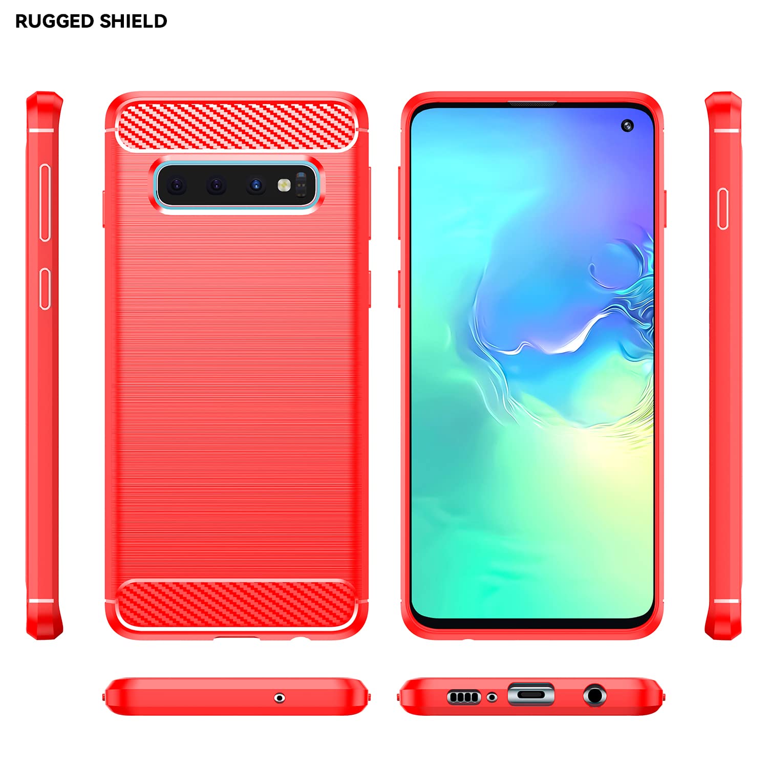 Asuwish Compatible with Samsung Galaxy S10 5G Phone Case with Tempered Glass Screen Protector Cover Grip Slim Silicone Rugged Shockproof Cell Accessories Carbon Fiber S105G S 10 G5 for Women Men Red — view 8