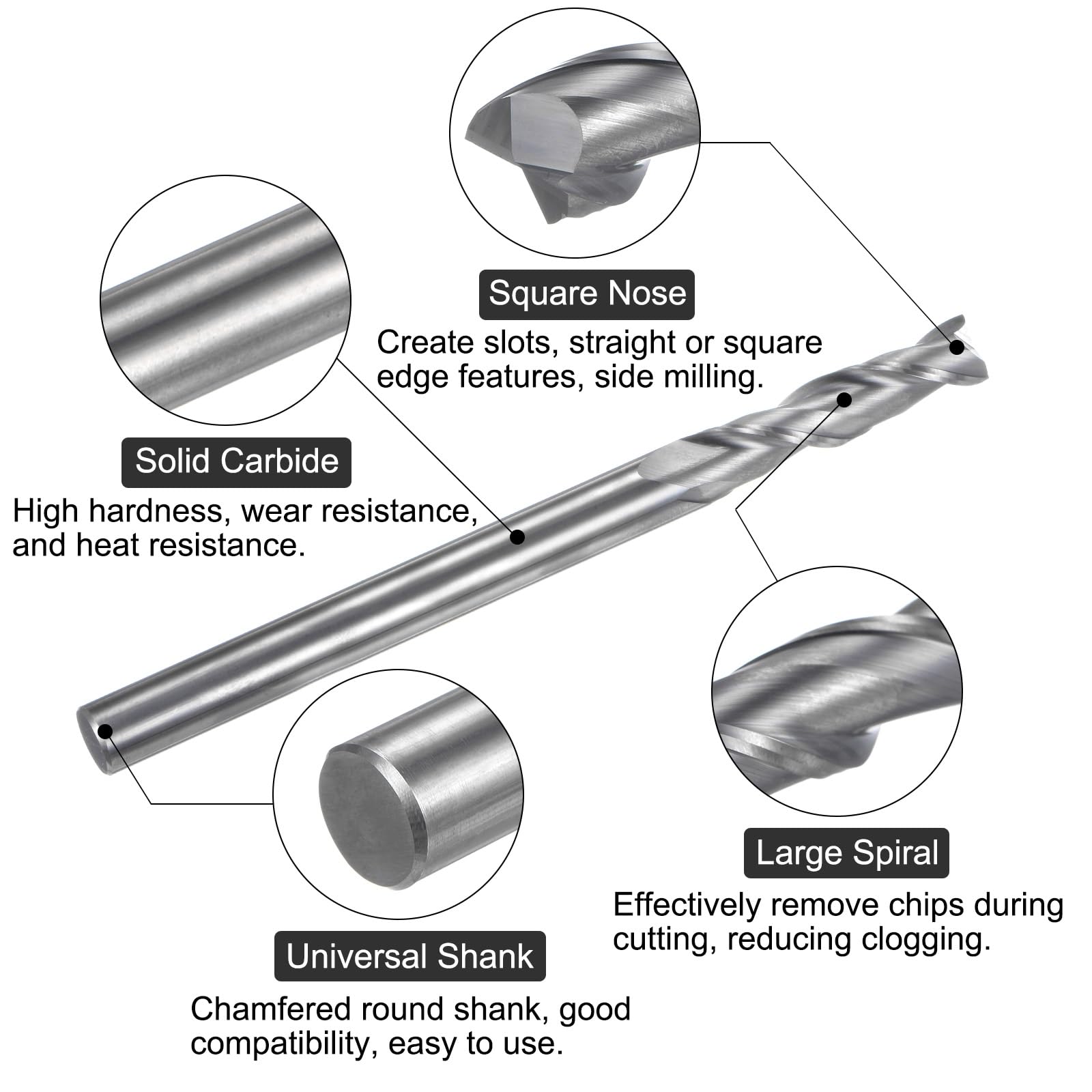 QUARKZMAN VHM Eckfräser, 7/16" Durchmesser, unbeschichtet, 2 Schneiden Fräser, für Aluminium, Kupfer, Nichteisenmetalle, 7/16" Schaft, 2-11/32" Schneidlänge, 6" Extra lang