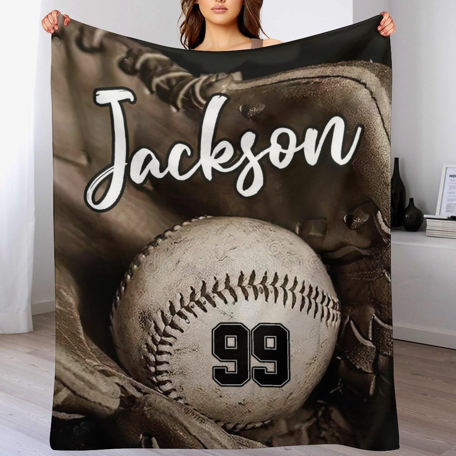 Personalized Baseball Blanket, Baseball Accessories, Baseball Gift for Adult Kids, Gifts for Baseball Players/Lovers, Baseball Team Gifts, Custom Name Number Baseball Blanket for Couch, Sofa & Bed