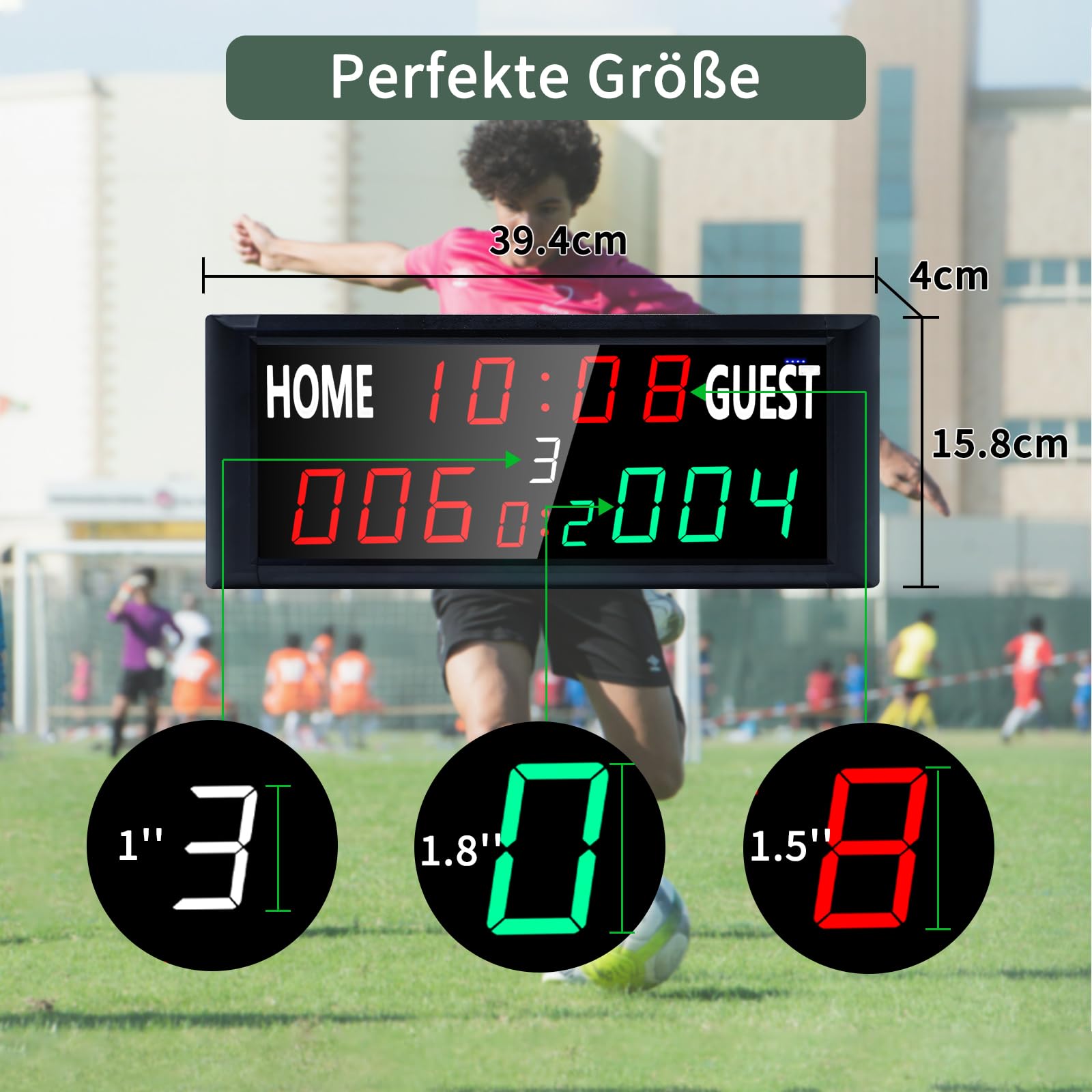 Tragbare Elektronische Anzeigetafel, 39,4 * 4 * 15,8cm, 13-stellige Basketball Punktezähler mit Uhr, Tischtennis Zähler Digital Scoreboard für Volleyball, Cornhole, Badmin Football