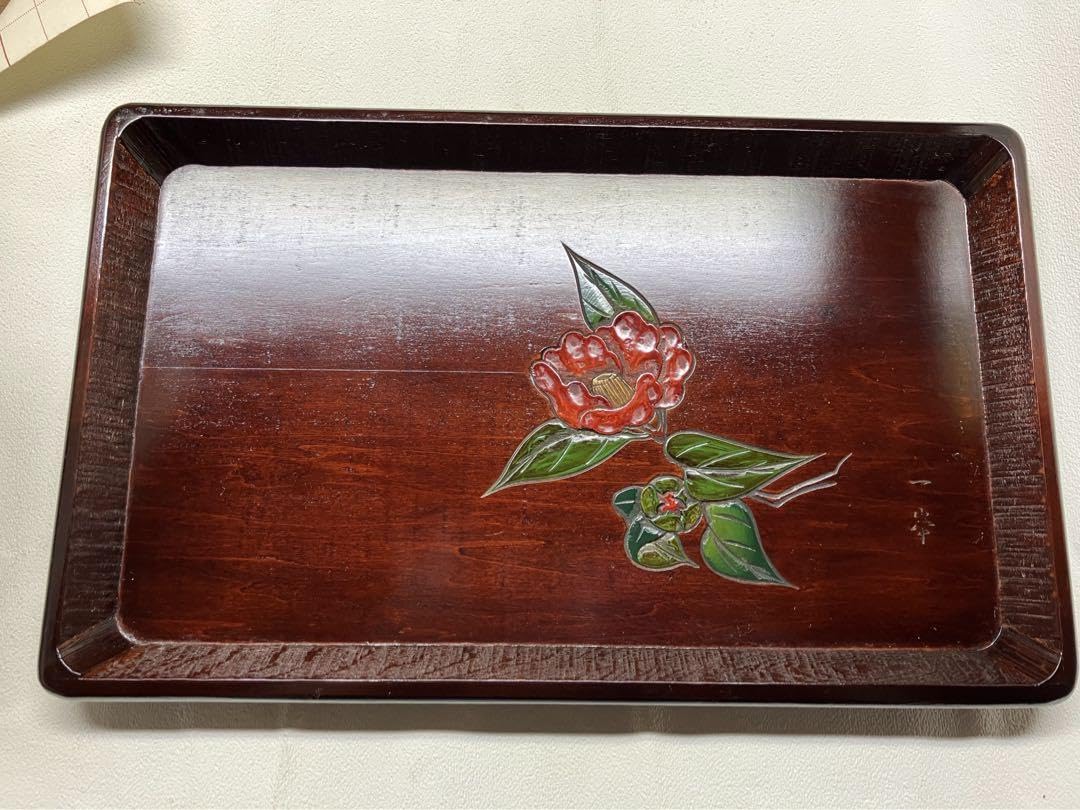 讃岐盆 木製彫刻模様入り正方形 お盆トレー 2つセット 讃岐盆 超美