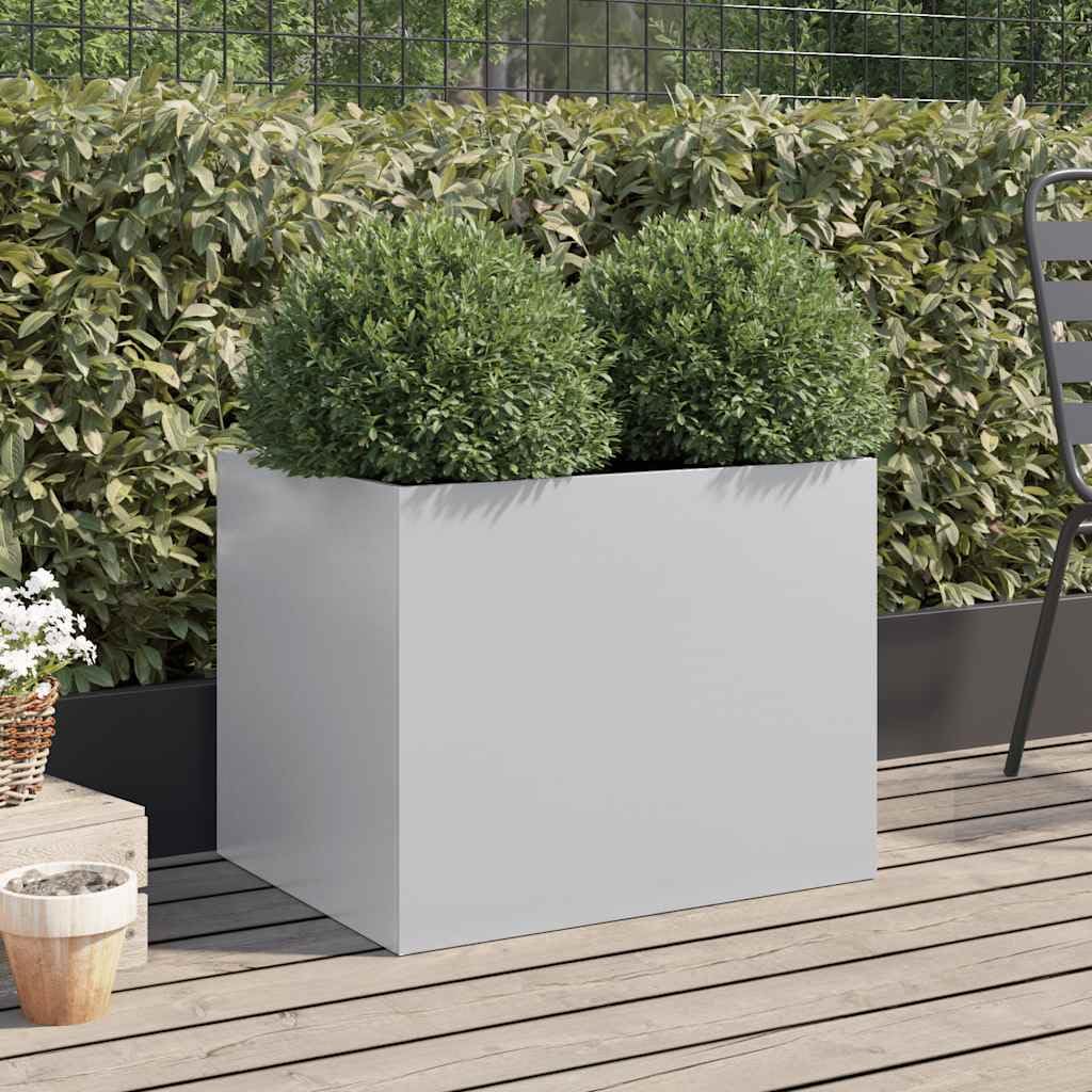 Donica ogrodowa srebrna 62x47x46 cm stal ocynkowana do kwiatów balkonowa patio nowoczesna doniczka metalowa odporna na rdzę do samodzielnego montażu dekoracyjna