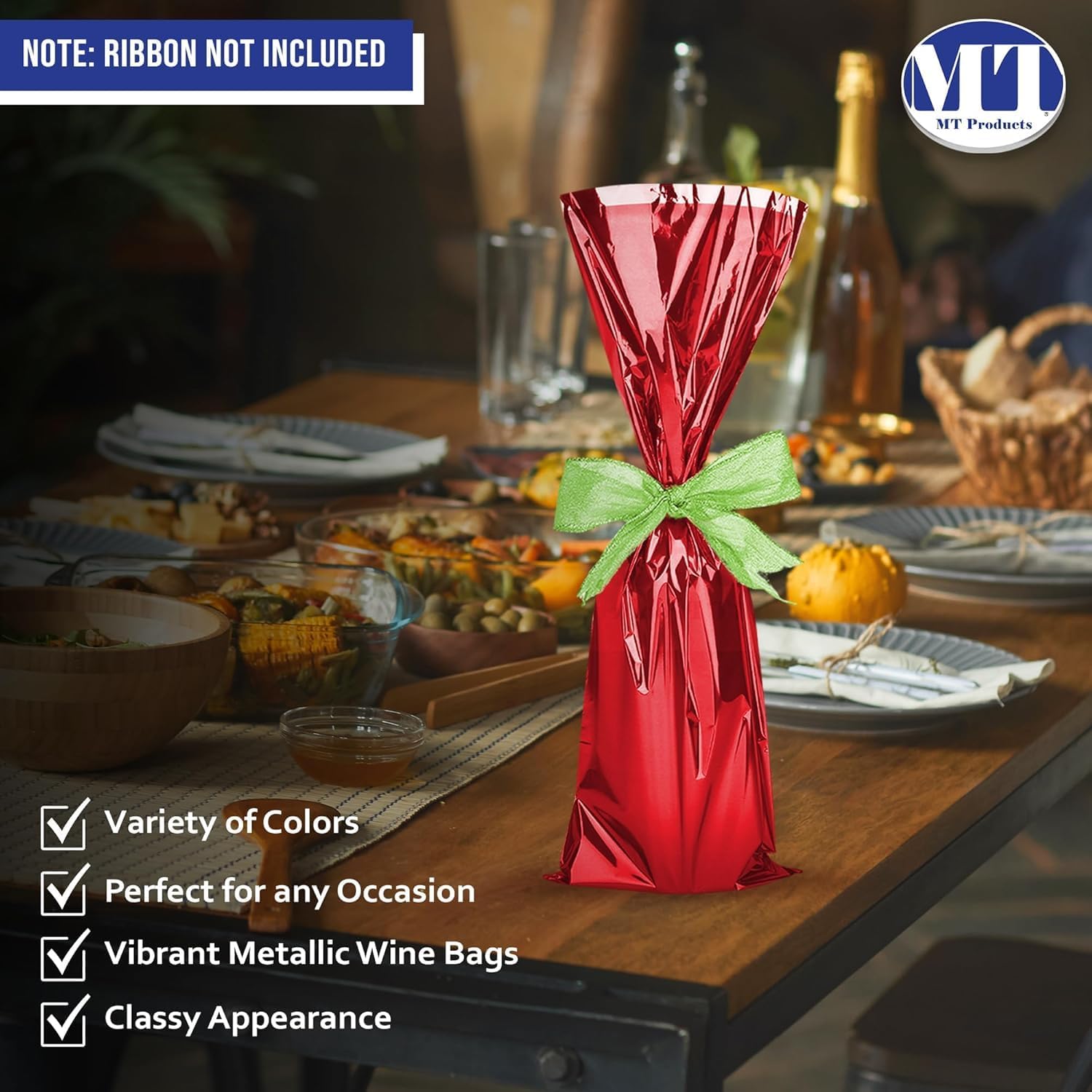 MT Products Metallic Mylar Wine Red Bags 18" x 6.5" - Great for a Wine Pull - (Case of 200) (Ribbon and Rope Not Included)