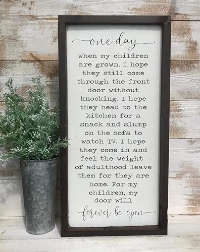PotteLove Placa de madera con texto en inglés "One Day When My Children are Grown My Door Will Forever Be Open Farmhouse Sing Home Sign Wood Frame PotteLove Placa de madera con texto en inglés "One Day When My Children are Grown My Door Will Forever Be Open Farmhouse Sing Home Sign Wood Frame