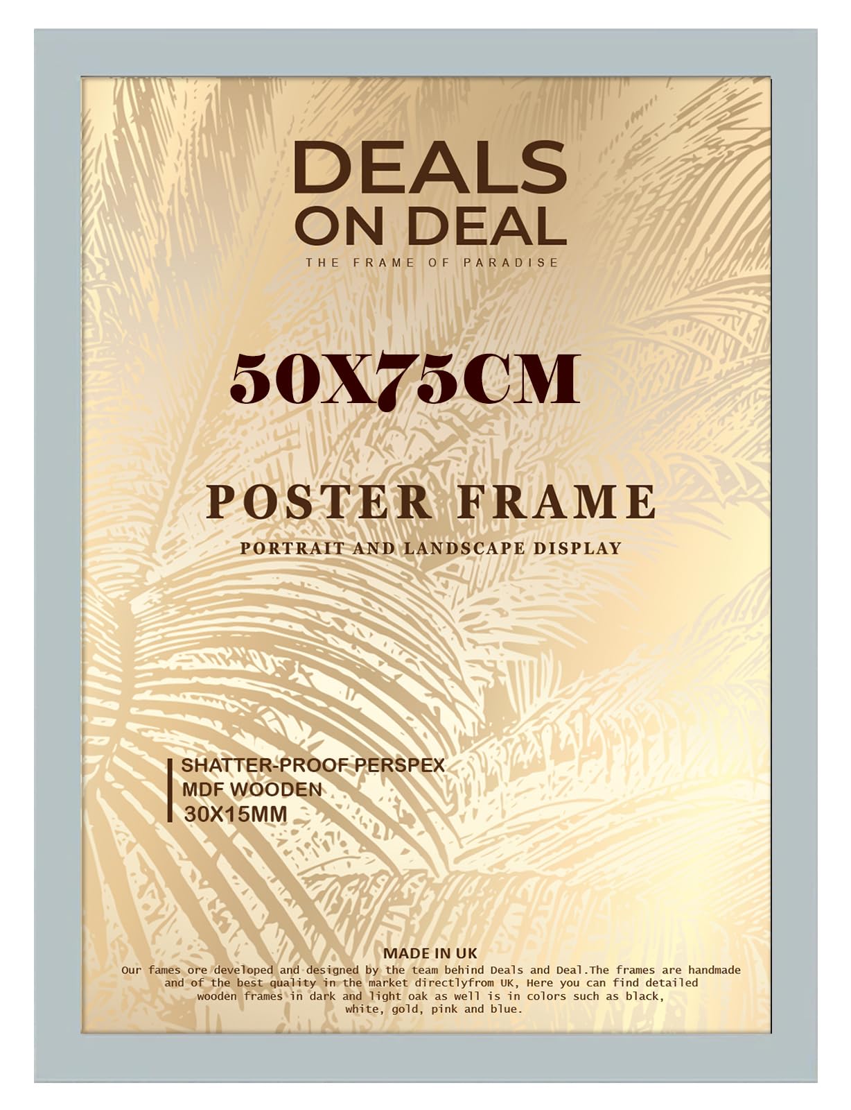 DEALS ON DEAL® Modern Large Poster Frame 75x50cm Mdf Wooden Picture Frames 50cm x 75cm for Jigsaw Puzzles/Shatter-Proof Front Vertical/Horizontal Mounting For Home & Office Décor-Grey