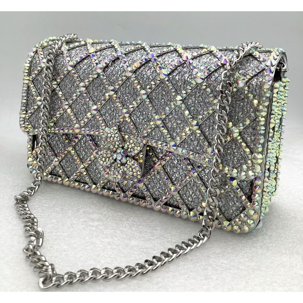 Bolsos de Mano NYSDM para Mujer, con Cadena Larga, con Diamantes, Color Naranja, Azul, Plateado y Verde, para Fiestas, Bodas, con Gemas, para el Hombro y para Bodas