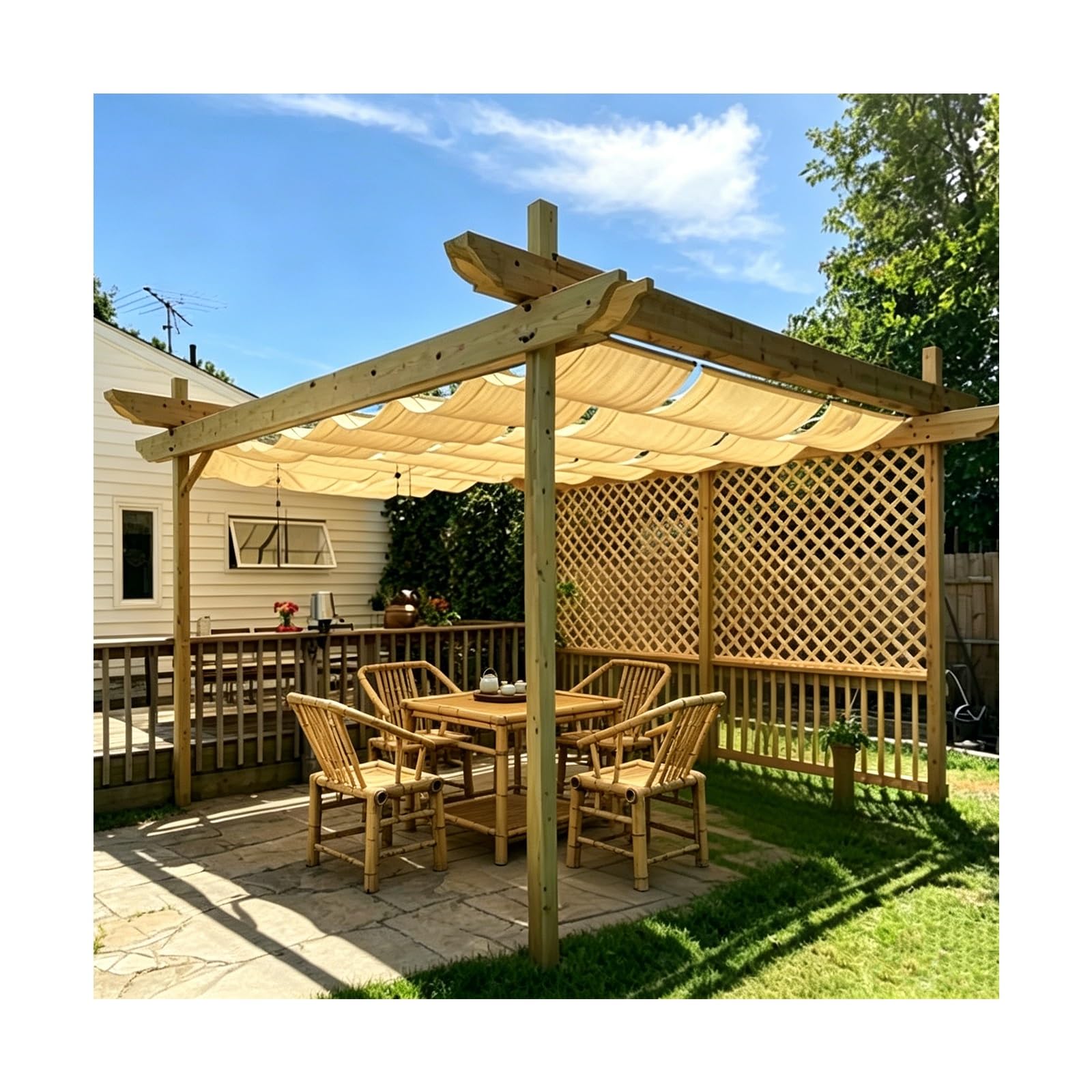 Voile d'ombrage rétractable vague 2,4x15m pour jardin et patio