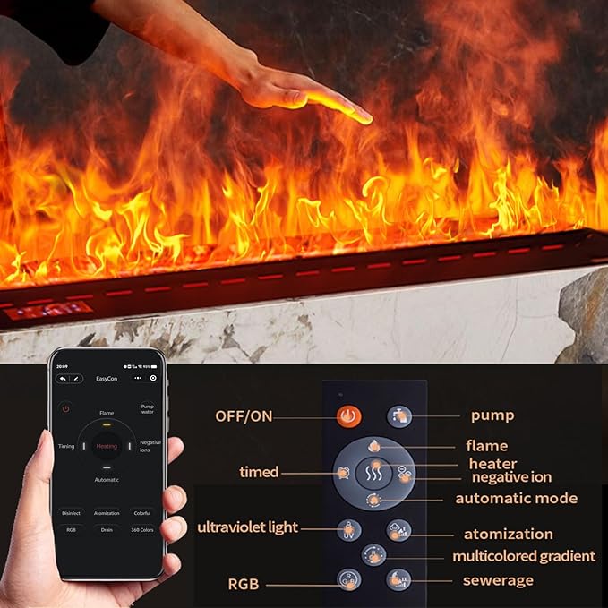 Chimenea Eléctrica de Vapor 36 pulgadas con Llama 3D miniatura 6