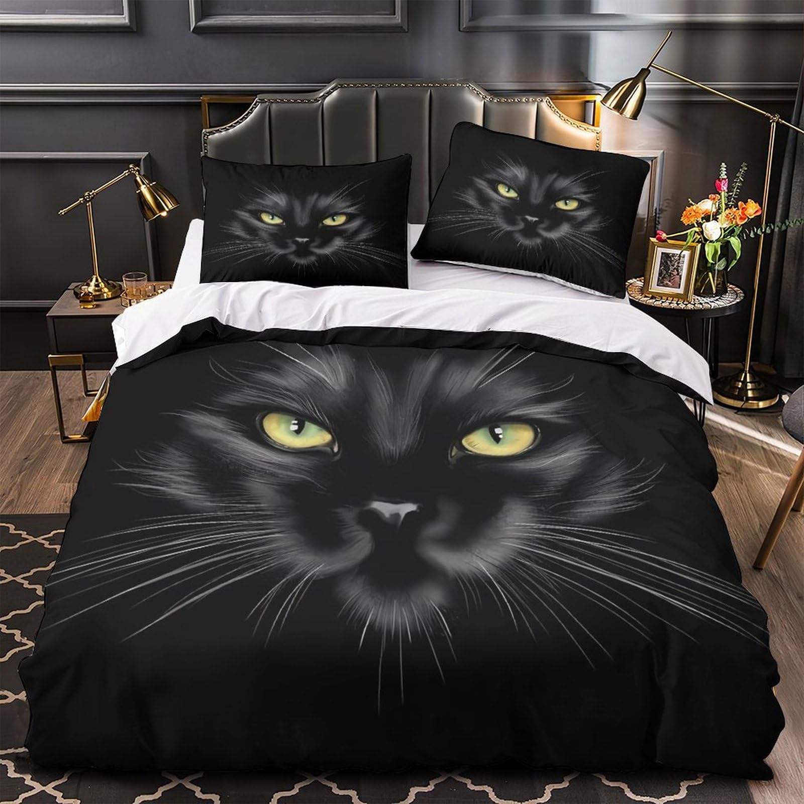 Parure de Lit Chat Noir 3D hypoallergénique et douce avec zip