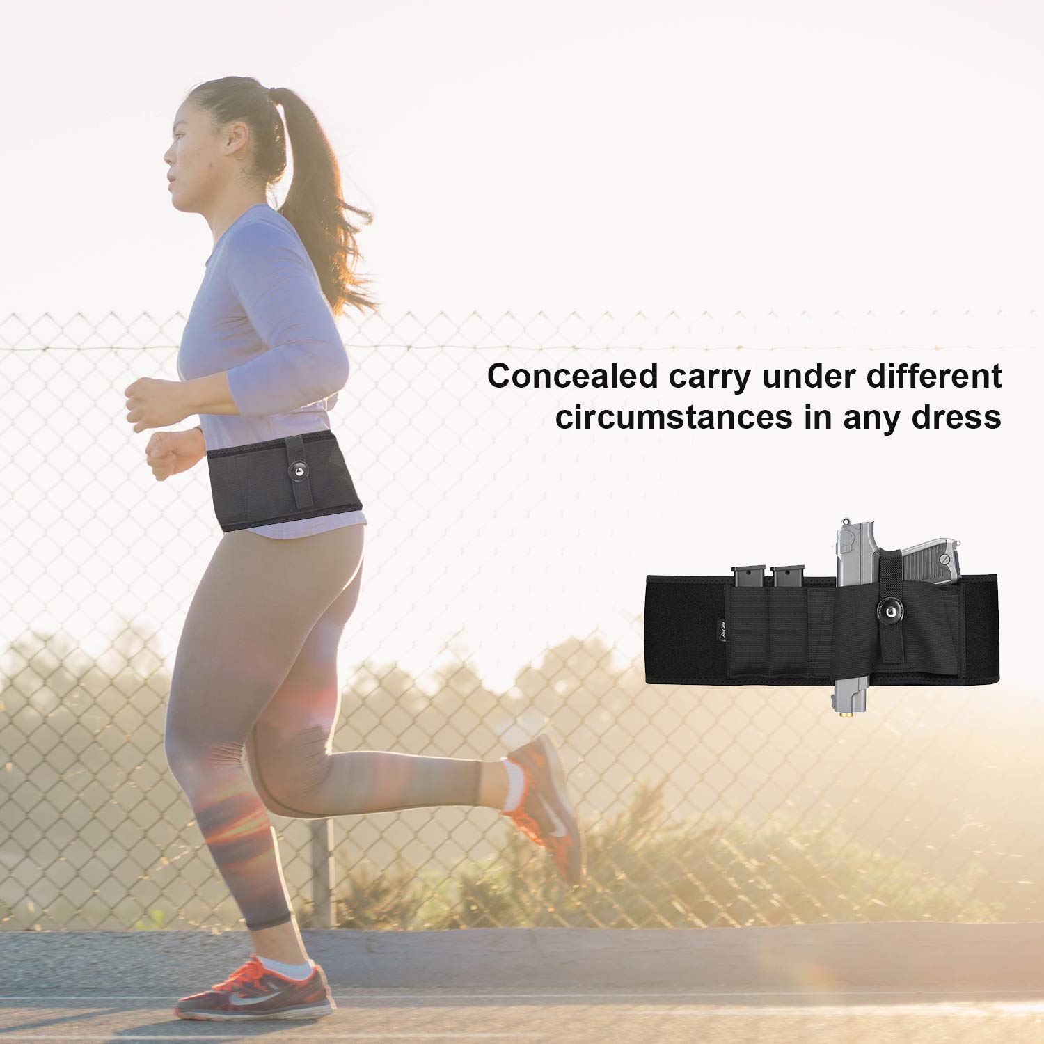 ProCase Fondina per Banda di Belly per Nascosto, Regolabile Fascia in Vita Elastica in Neoprene Portante per Pistola per Pistola per Donne e Uomini -Nero