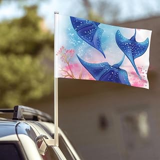 Sea Animals Stingrays Small Car Flag No Fade Double Sided Car Window Clip Flag Mini Handheld Flag Banner Personalized Car Vehicle Flag 12"X18" For Car Truck Suv