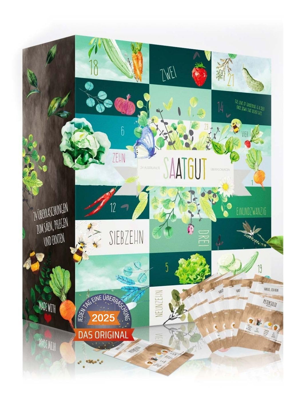 BOXILAND® Saatgut Adventskalender 2025 [24 SORTEN GEMÜSE  KRÄUTER  OBST] – Kalender 2025 Saatgut Garten – Advents Kalender Samen 2025 Pflanzen – Adventskalender für Gartenfreunde und Gärtner