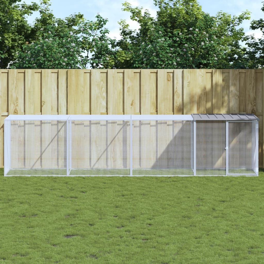 ARKEM Gabbia Polli Tetto Grigio Chiaro 403x98x90 cm Acciaio Zincato,Recinto per Cani da Giardino, Gabbia per Conigli, Recinto per Animali Domestici, Gatti, Cuccioli, Porte con Chiavistello e Parasole,