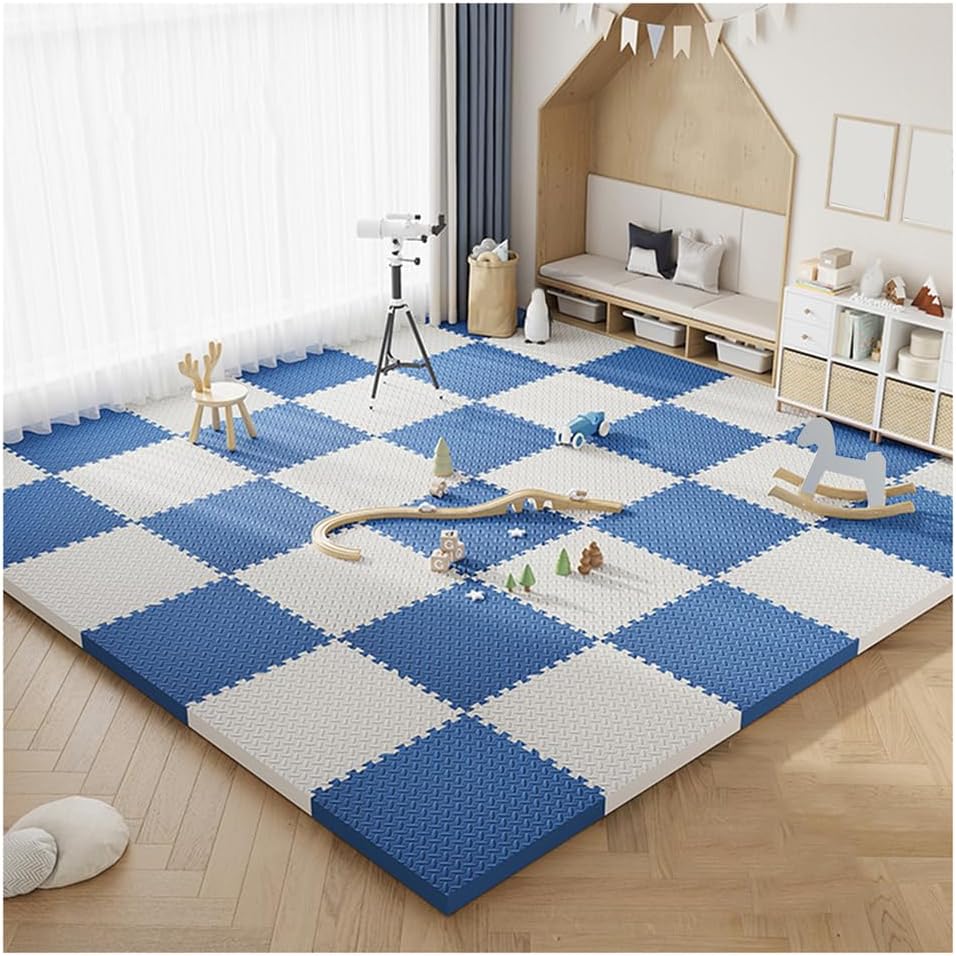 24 Pcs EVA Foam Interlocking Puzzle Floor Mats – Soft Non-Slip 12×12 Inch Gym Exercise Tiles for Playroom & Home Floor Protection – White & Navy Blue