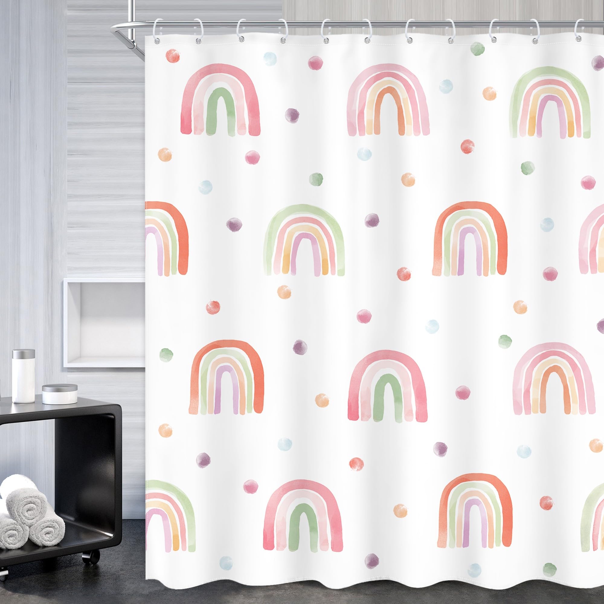 Cute Rainbow Shower Curtain for Girls - Pink Bathroom Set -14