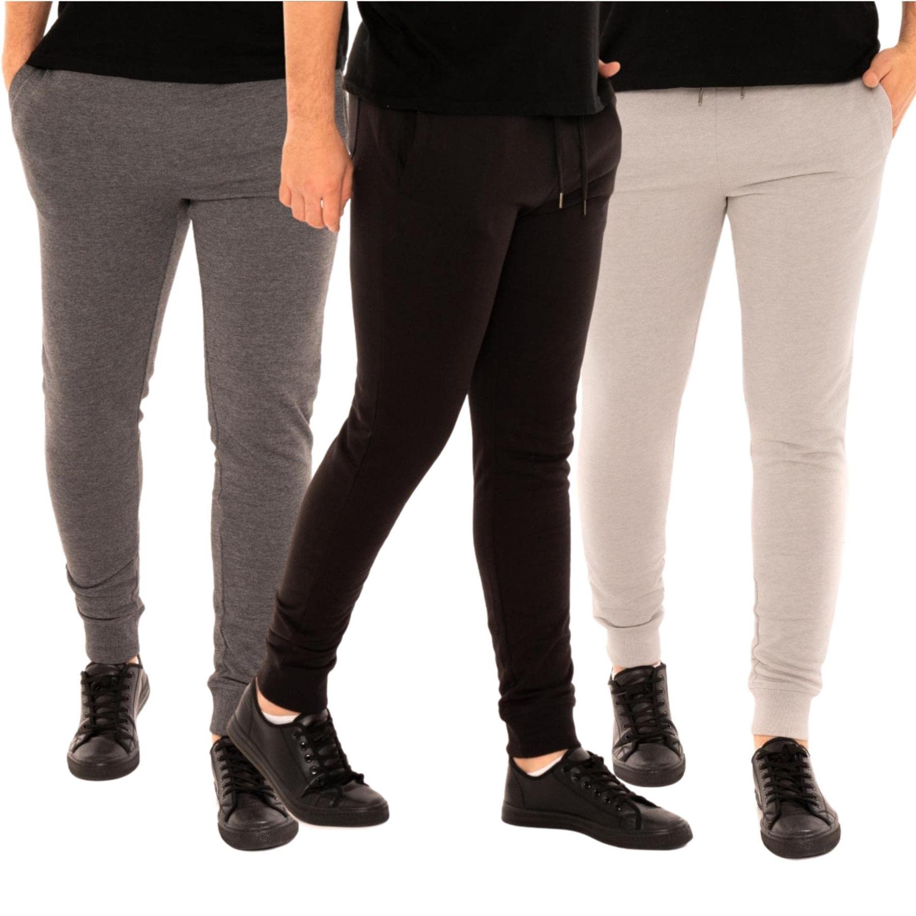 Style It Up Men's 3 Pack - Grey/Silver/Black Fleece Jog Pant Jogging Bottoms Trousers Joggers Cuffed Hem Skinny Slim Fit (3 Pack, Grey, 2XL)