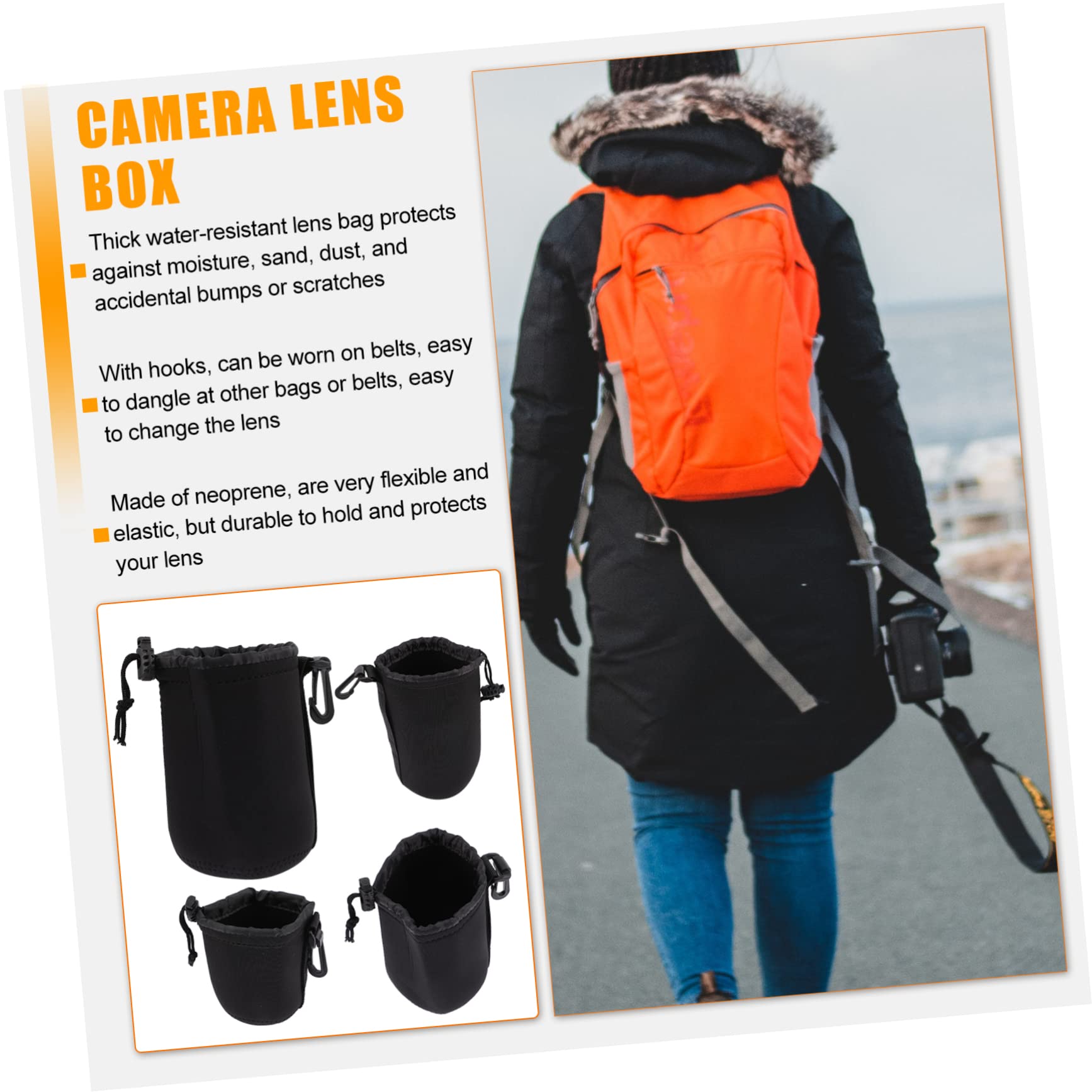 KOMBIUDA 4piezas Caja De Lente De Cámara Funda Protectora De Neopreno para Lentes De Cámara Viajes
