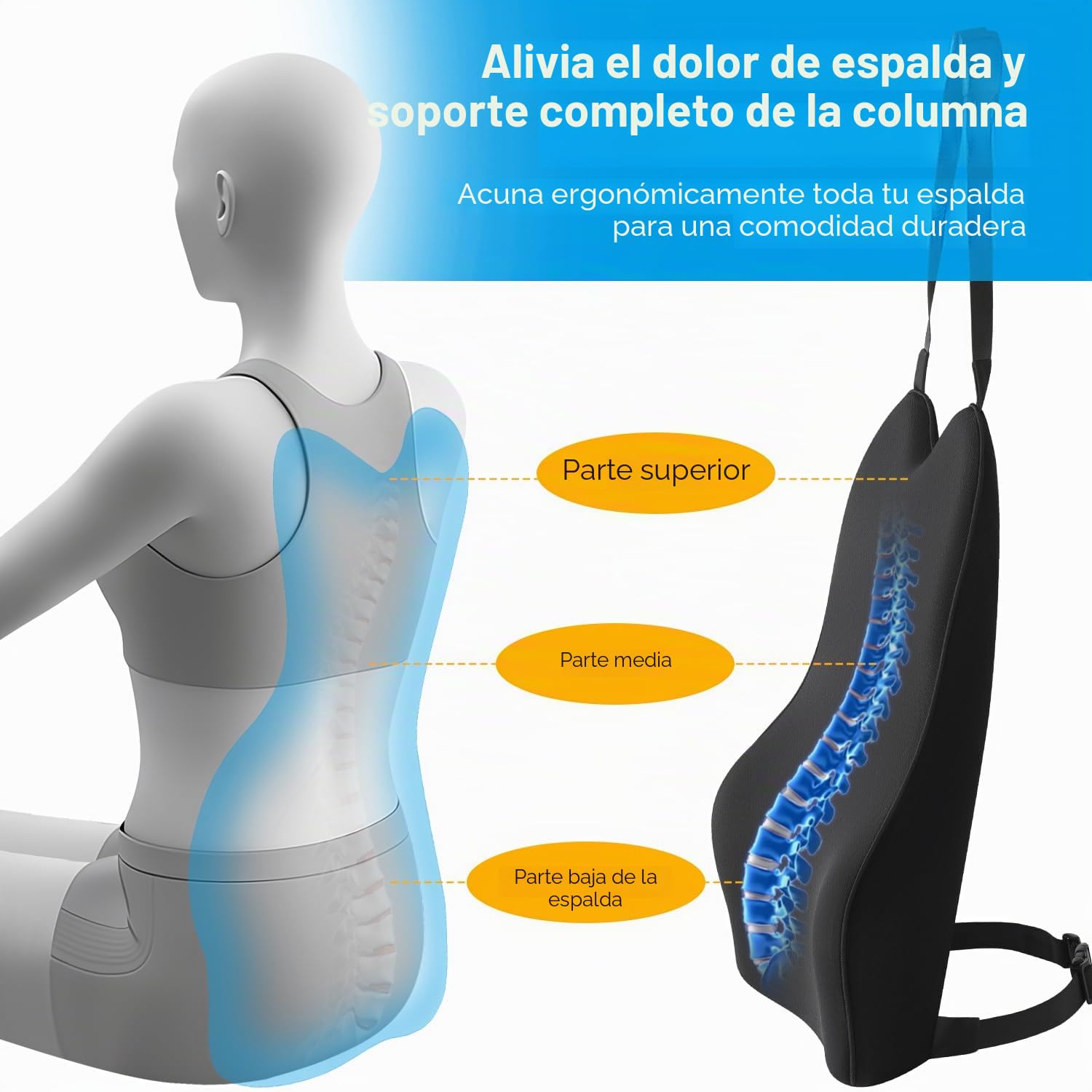 Dreamer Car Cojín Lumbar para Asiento de Coche, Espuma viscoelástica Suave Incluso en temperaturas bajo Cero, diseño ortopédico para aliviar eficazmente el Dolor de Espalda, Color Negro