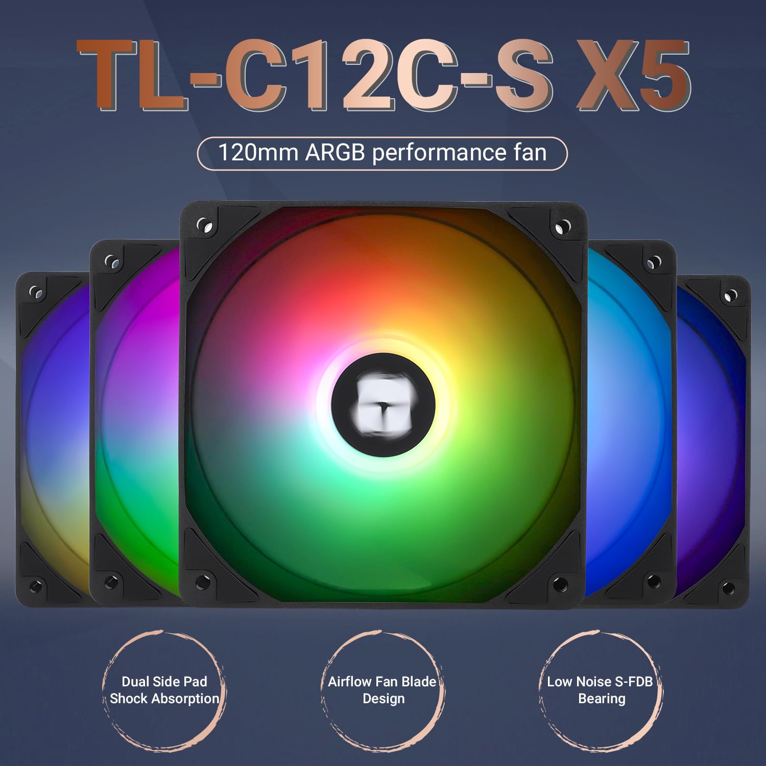 Thermalright TL-C12C-S X5 - Ventilador de aire de CPU, ventilador silencioso de 120 mm, con rodamiento S-FDB, refrigeración de PC de velocidad de hasta 1550 rpm, paquete de 5