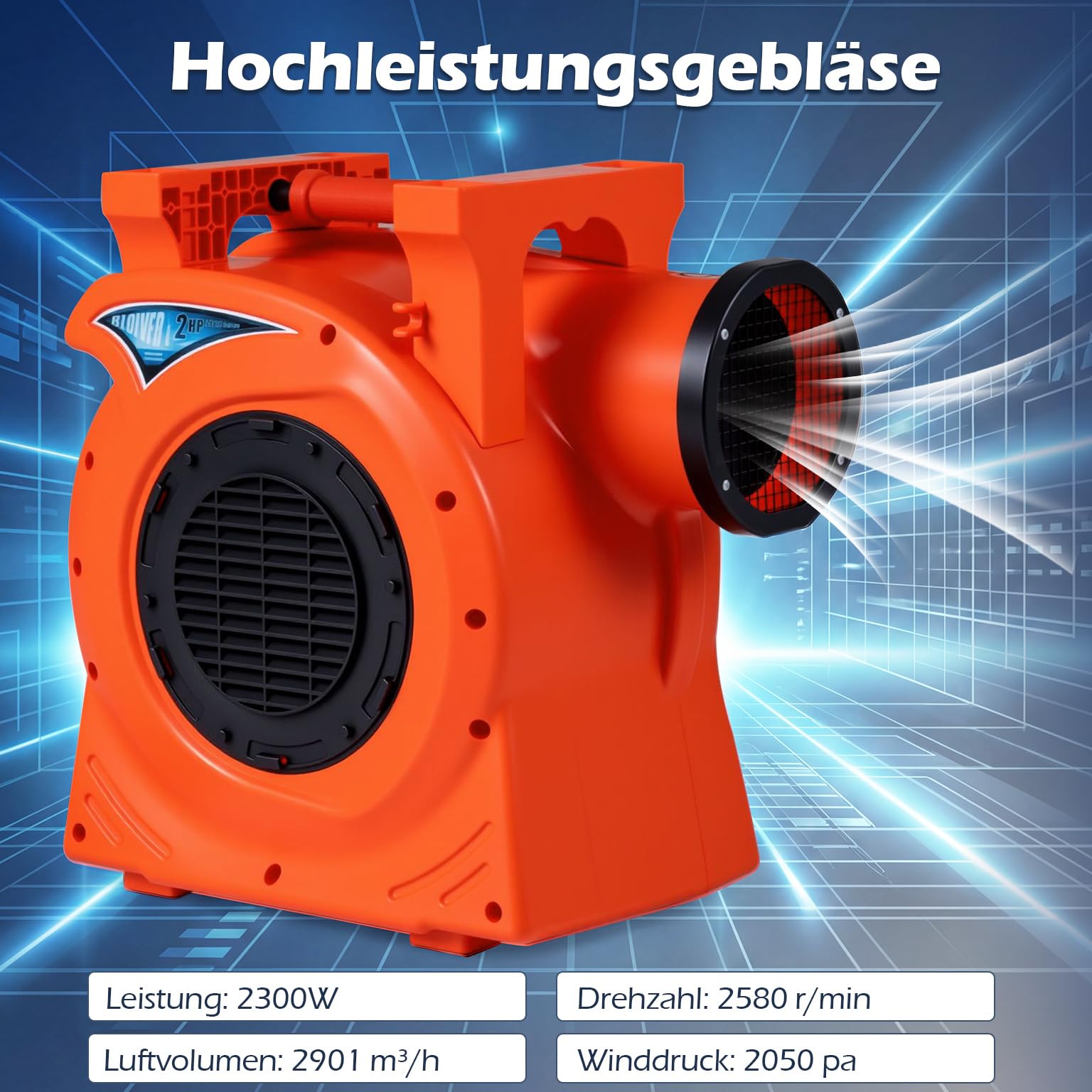 COSTWAY Kommerzielles 2300W Luftgebläse mit 2-PS-Motor, Gebläsepumpe mit Griff, tragbarer elektrischer Standventilator für Riesige Hüpfburg, Wasserrutsche & Dekorationen