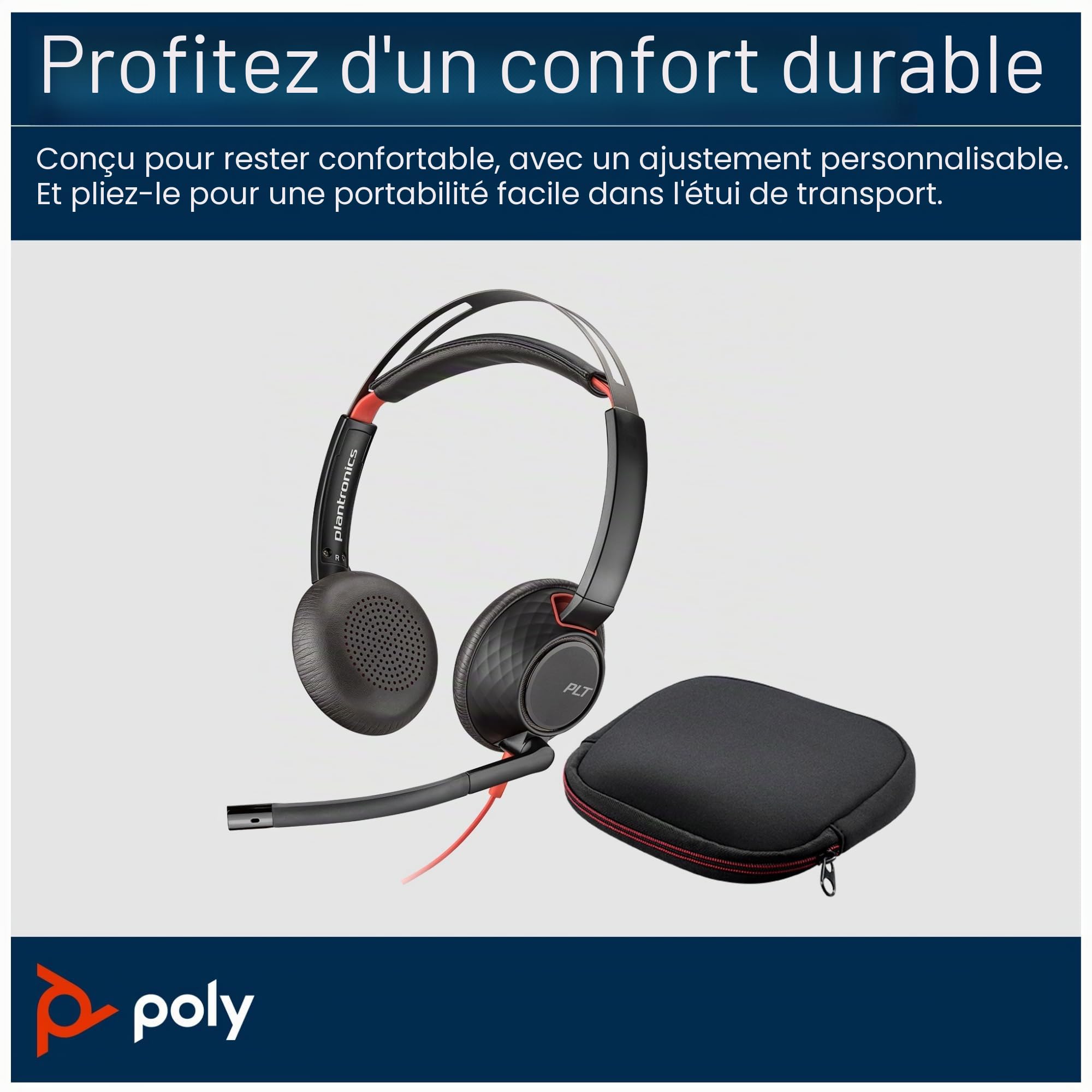 POLY Cuffie stereo Blackwire 5220 con connettore USB-C + spina da 3,5 mm + adattatore USB-C/A