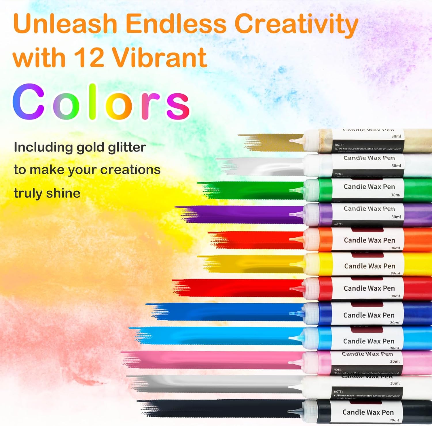 VVF Candle Wax Pen Set – 12 Vibrant Colors with Glitter Pens for Fun DIY Candle Painting Kit, Candle Making, Crafts, Holiday & Party Decorations