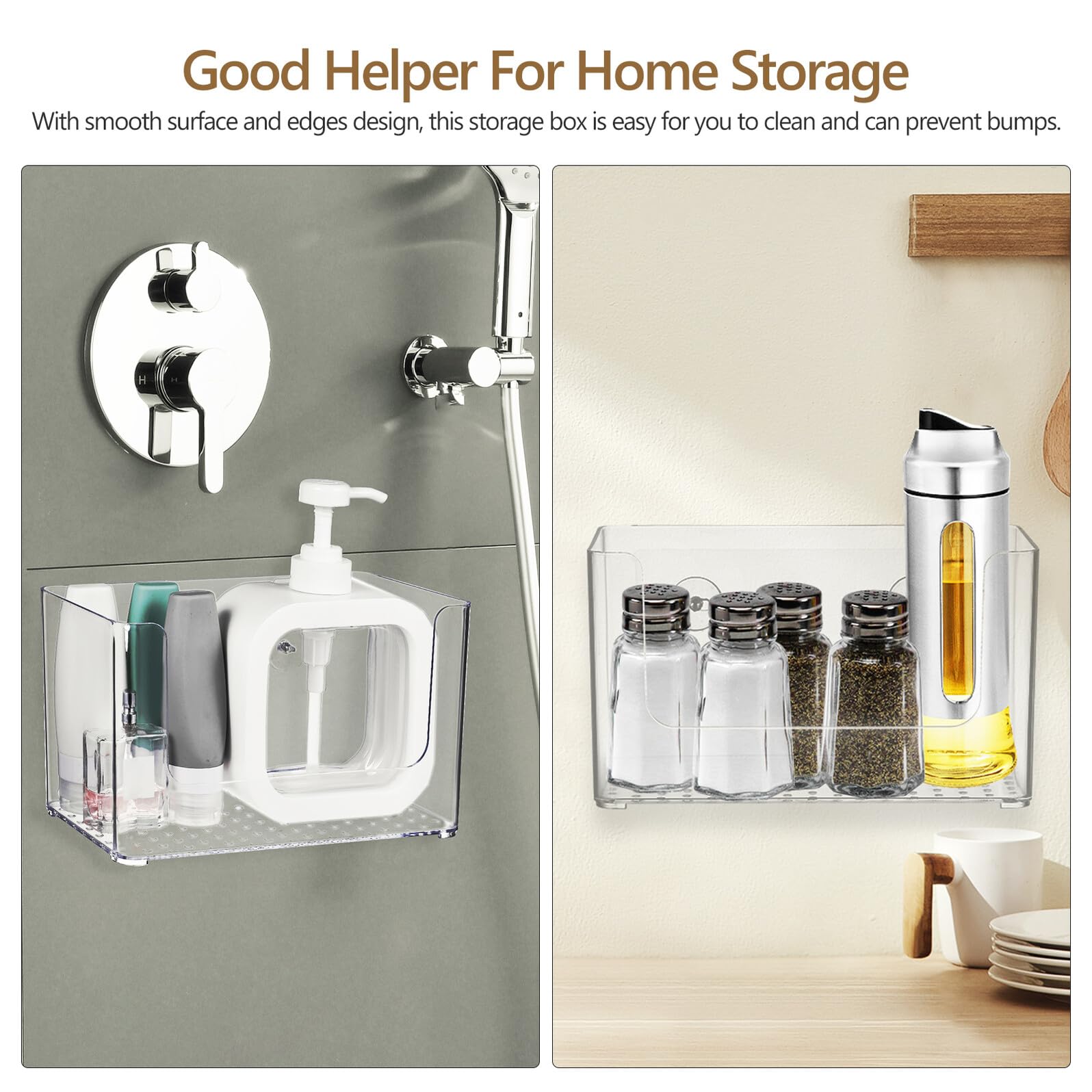 Gatuida 2 pezzi Scatola Portaoggetti da Parete Adesiva Trasparente Organizer Doccia Multifunzione per Bagno e Cucina con Design Sicuro e Facile da Pulire