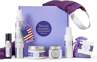 Luxury Spa Gift Sets for Women - Neck Wrap, Body Mist, Body Lotion, Lip Balm, Soy Candle, Lavender Face Cream & Sachet, Made in USA Self Care Kit, Best Spa Kit for Women Gift Set