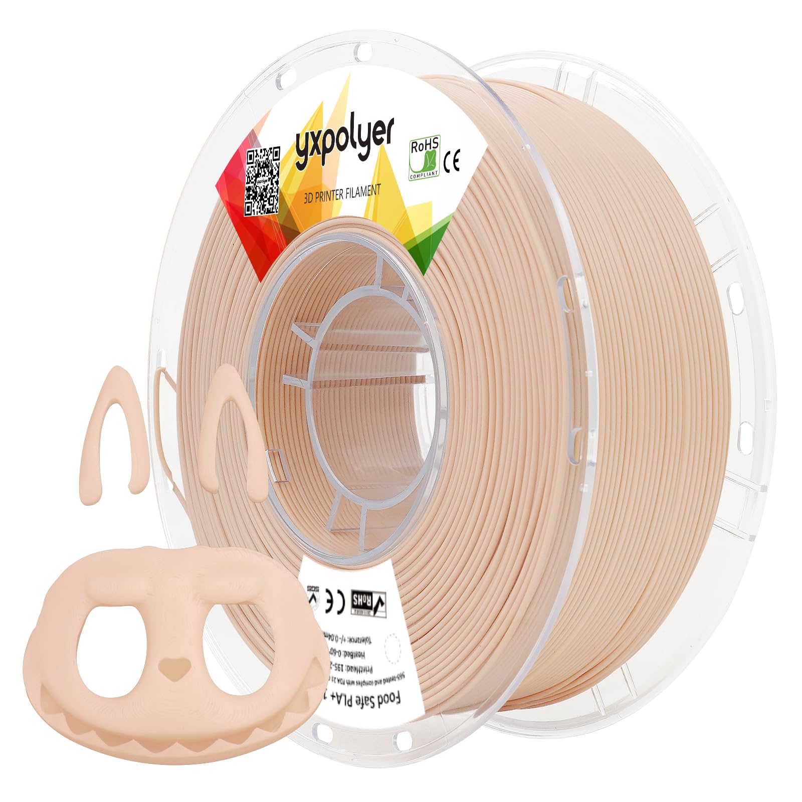 YXPOLYER PLA+ Filament Food Safe PLA Plus Food-Grade 1.75mm 3D Printing Filament 1kg 2.2lbs with AMS-Compatible Spool, Flesh Tone for Anime Figure