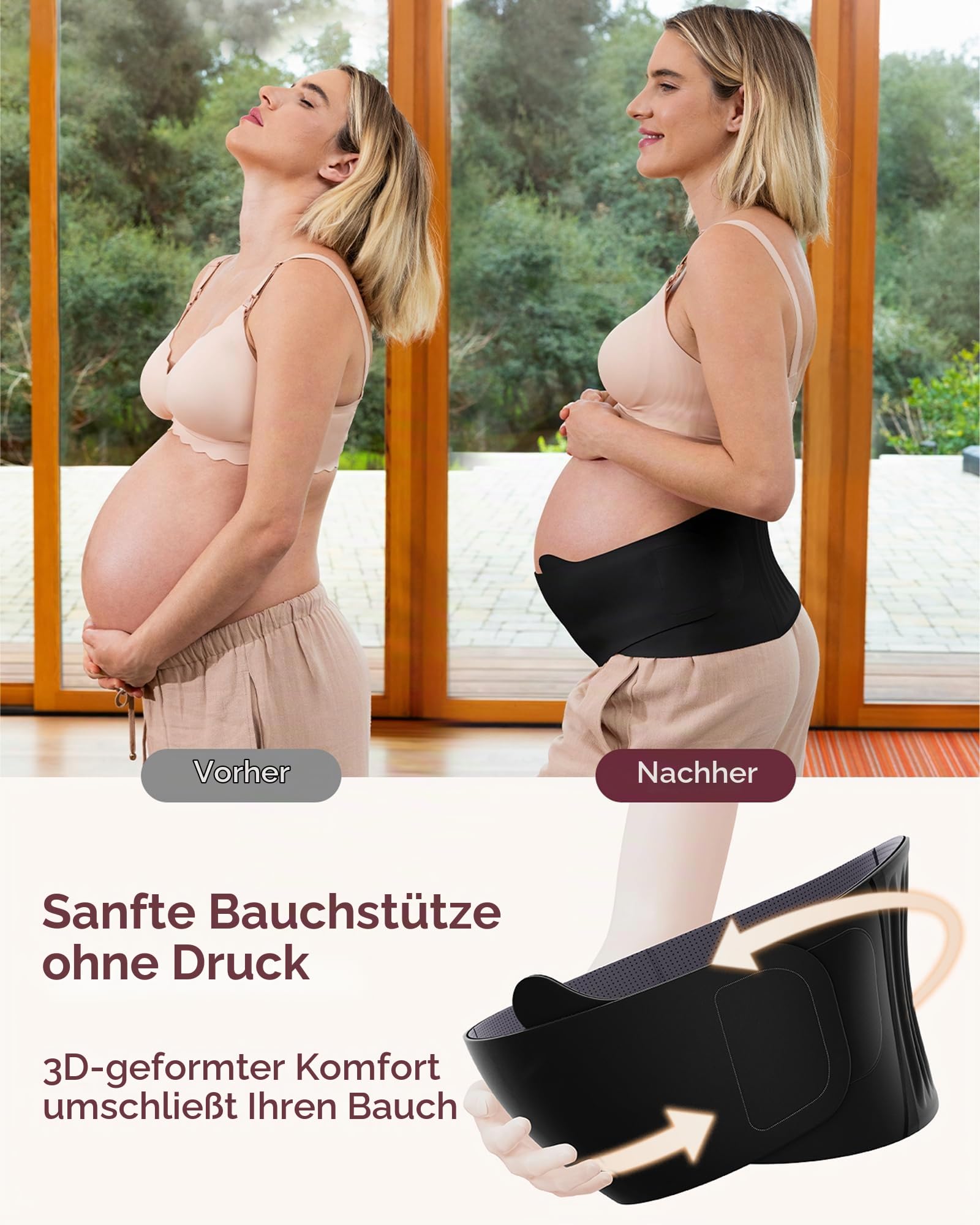 Momcozy Schwangerschafts-Bauchband – Ergonomische Rückenstütze & atmungsaktives Material – Verstellbarer Umstandsgürtel zur Linderung von Bauch-, Becken- und Rückenschmerzen, Schwarz XL
