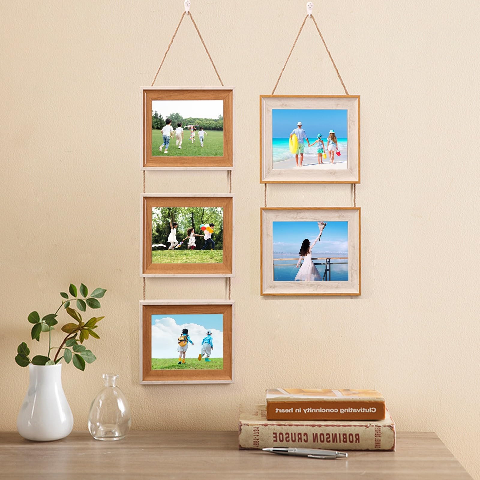 Cornice 3 Foto, Rettangolo 3 Foto appesa al muro Cornice da Parete, Decorazione per Casa, Orizzontale, Marrone, 20x25cm