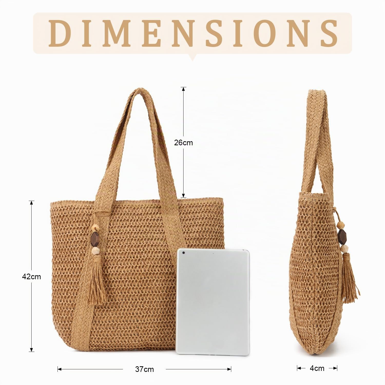 EVEOUT Sac à bandoulière en paille pour Femmes Filles Sac à main d'été en paille Cabas Sac de plage tissé pour vacances voyages(Marron clair 02)