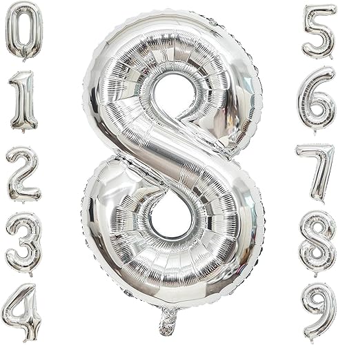 Miniatura 9 de Globos gigantes de 40 pulgadas con el número 12, globos de aluminio gigantes plateados de helio número 12 21 para fiesta de cumpleaños de 12 y 21