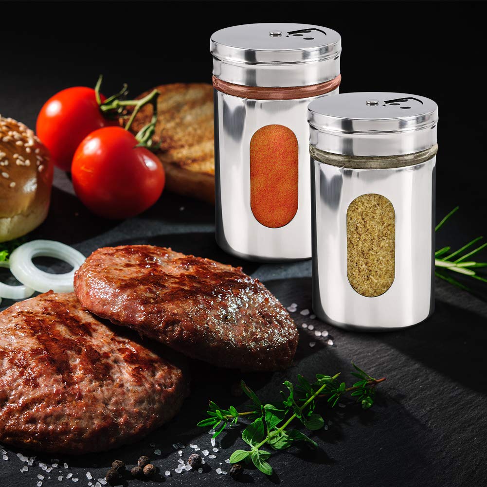 2 saleros y pimenteros, coctelera de acero inoxidable para sal en polvo, azúcar, canela, pimienta, dispensador de especias con agujeros de vertido ajustables, color plateado 8