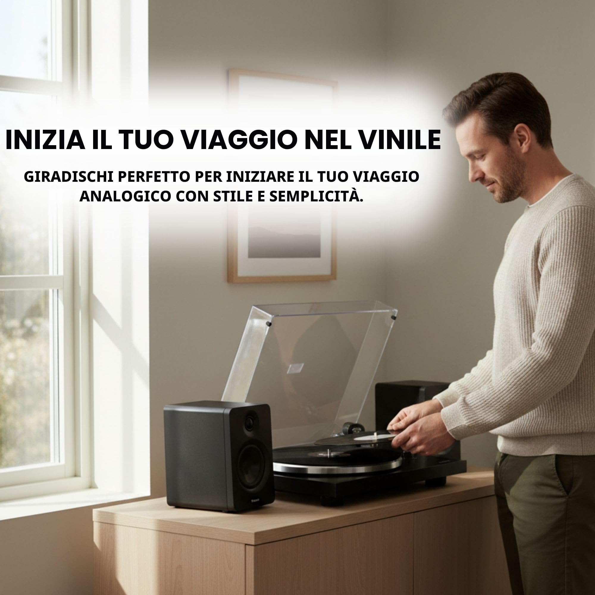 VULKKANO TD10 Giradischi con Braccio di Precisione, Equalizzatore Phono/Linea Integrato e Design Elegante Compatibile con Vinili da 33 e 45 Giri