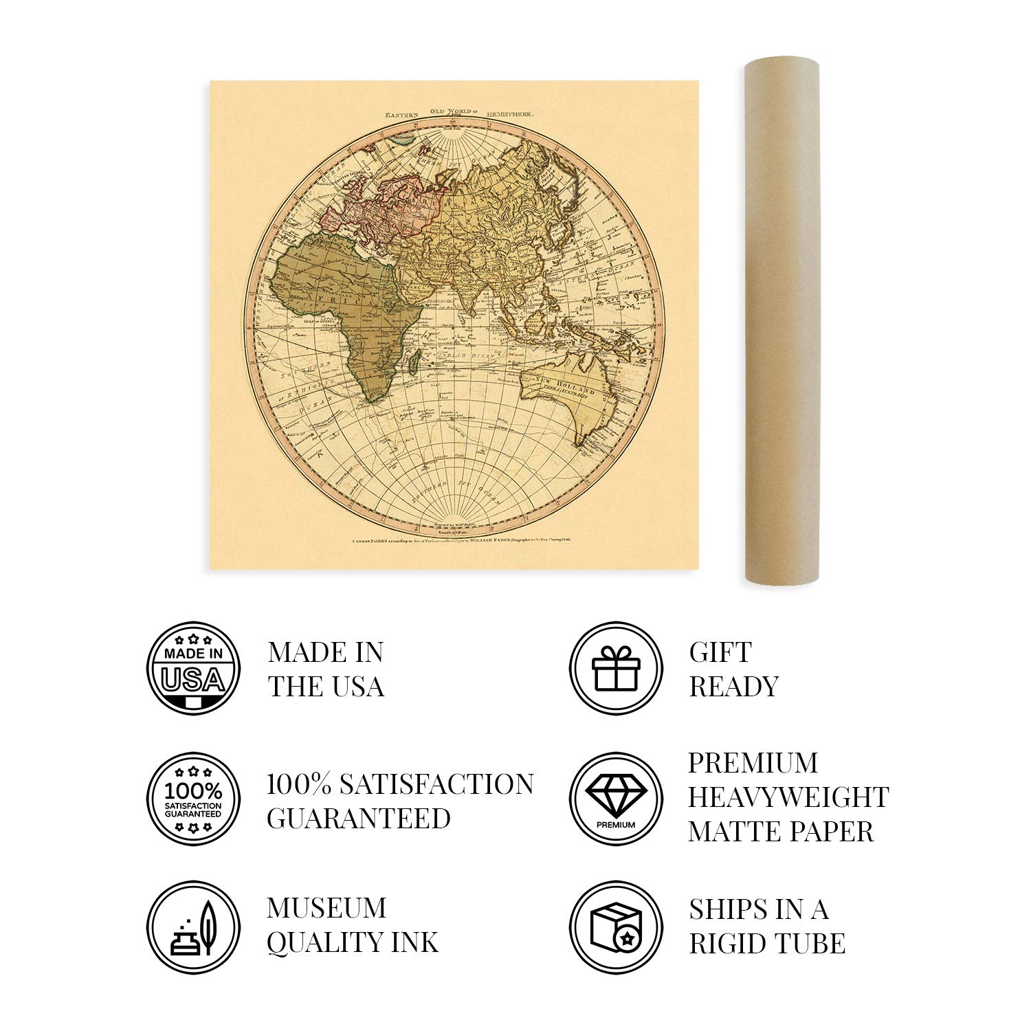 124 The World in Hemispheres 1860 vintage historic antique map poster print