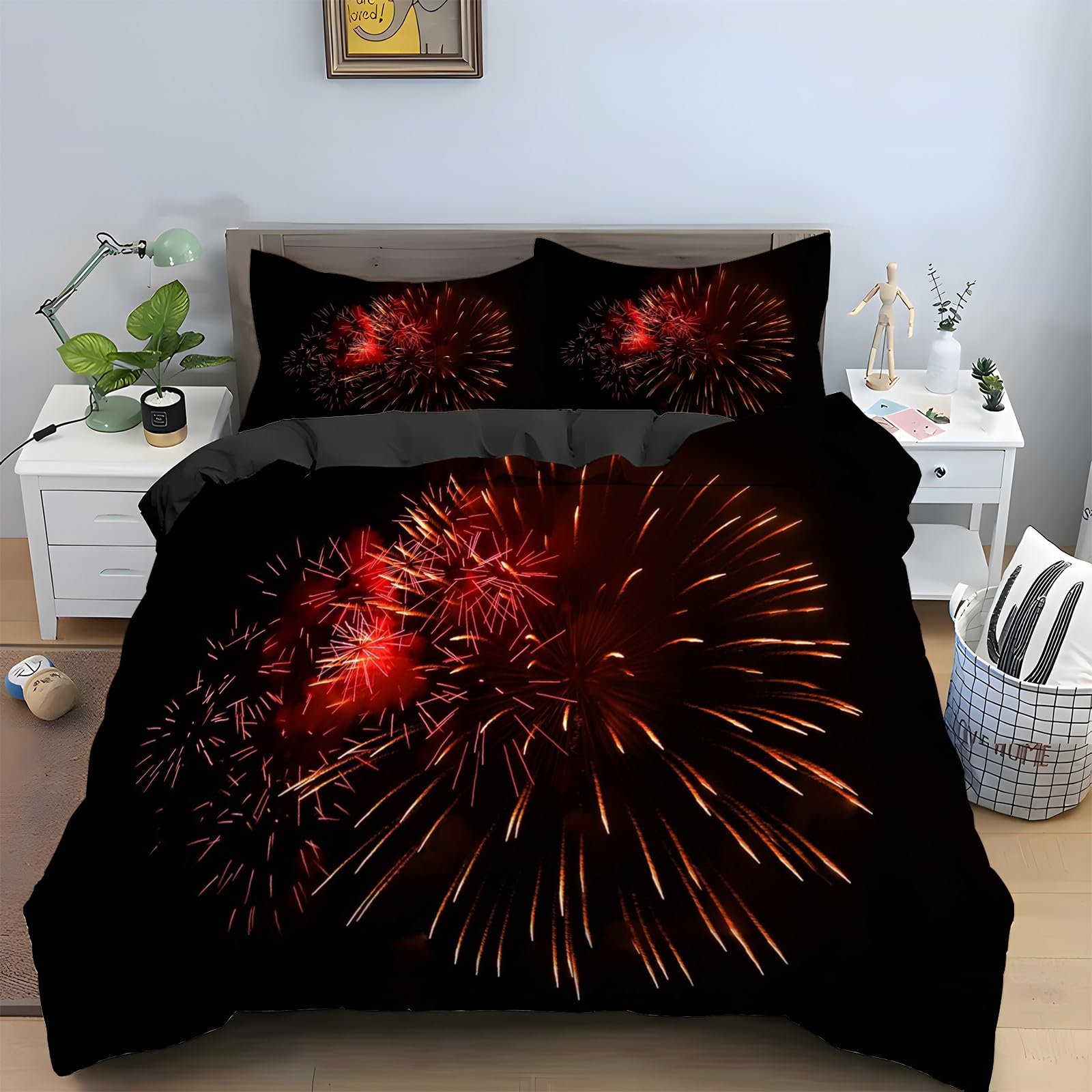 Housse de couette 160x200 feux d'artifice pour une chambre magique la veille de Noël