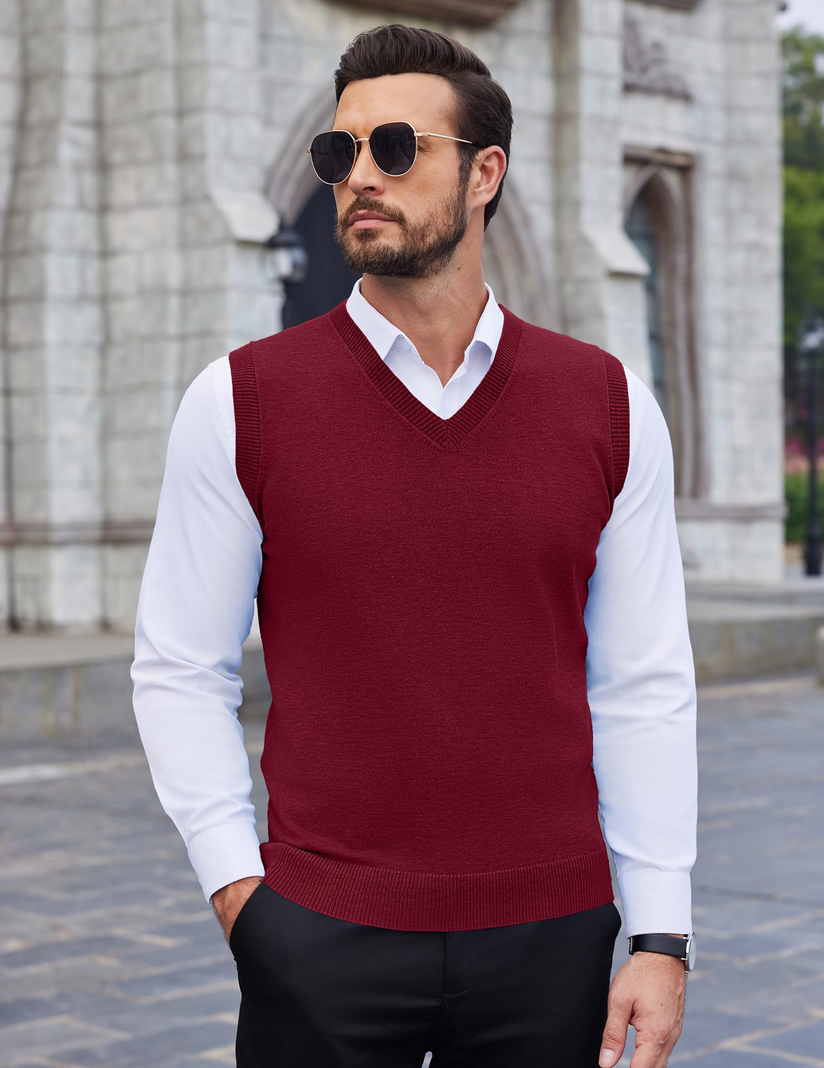 COOFANDY Chaleco sin mangas para hombre, clásico, ajustado, ropa de punto, cuello en V, casual, liso, suéter sin mangas