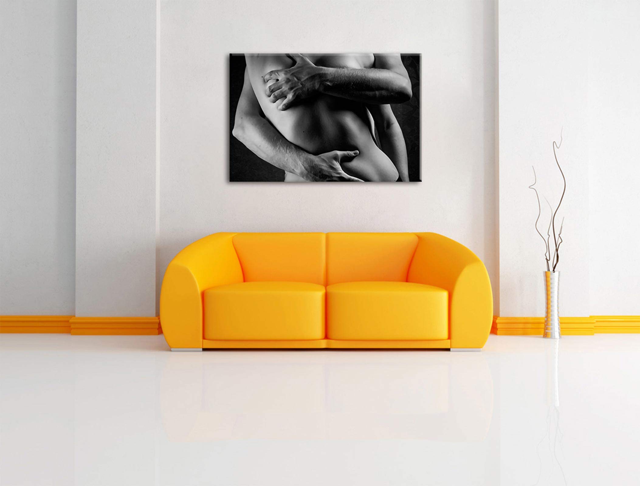 Pixxprint Sinnliche Umarmung von hinten nackt, Größe: 120x80cm, Leinwandbild, fertig gespannt, Wandbild, Dekoration, Kunstdruck, kein Poster