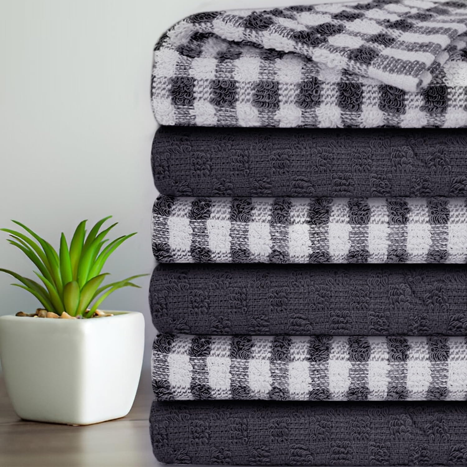 Casabella Pack Of 6 Terry Towelling Cotton Kitchen Tea Towels. Unbeatable Price_Grey_6 Pieces Set